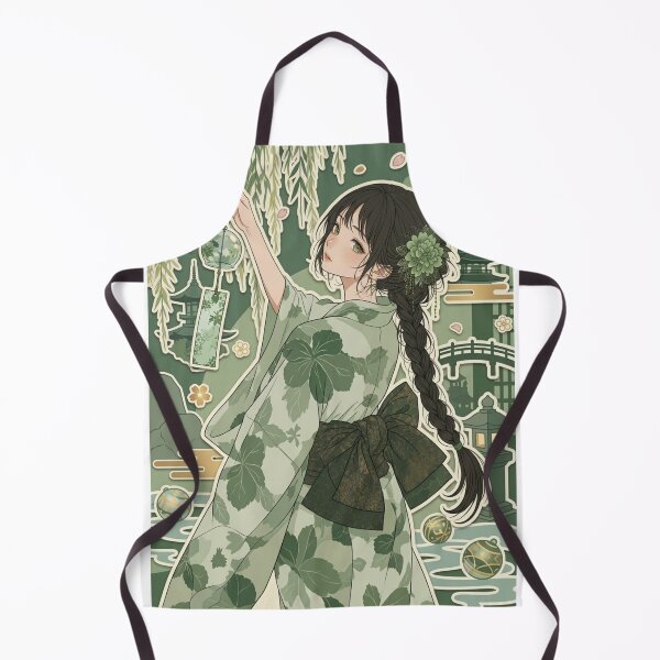Item preview, Green Yukata Lady - kawaii version designed and sold by Japanese Vibes.