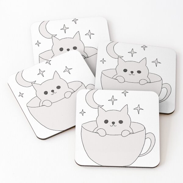 Item preview, Coffee cat, aesthetic moonlight kitten illustration designed and sold by LeshanArt.