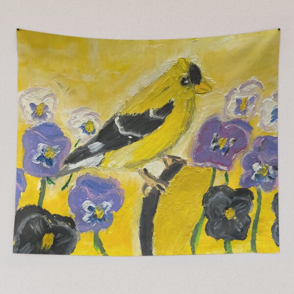 Item preview, American Goldfinch with flowers designed and sold by woodland-towers.