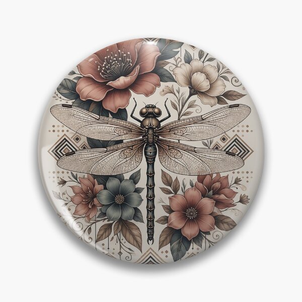 Item preview, Dragon fly and floral vintage retro boho style designed and sold by Ruta.