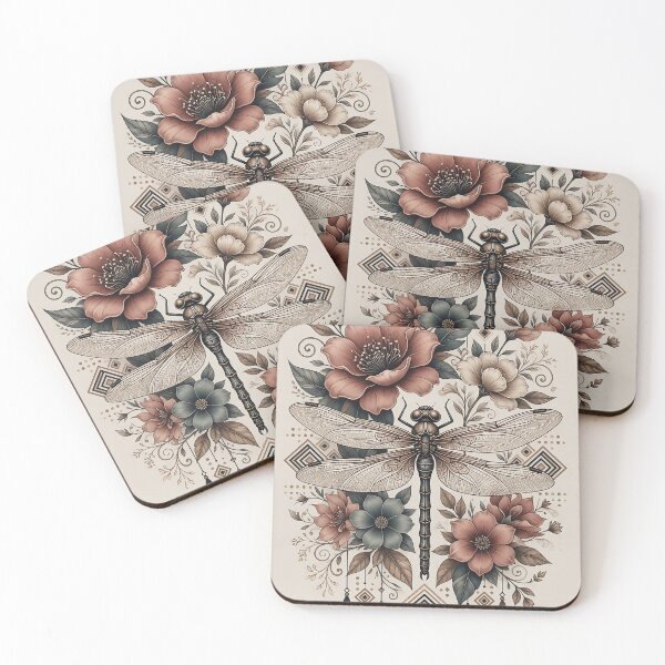 Item preview, Dragon fly and floral vintage retro boho style designed and sold by Ruta.