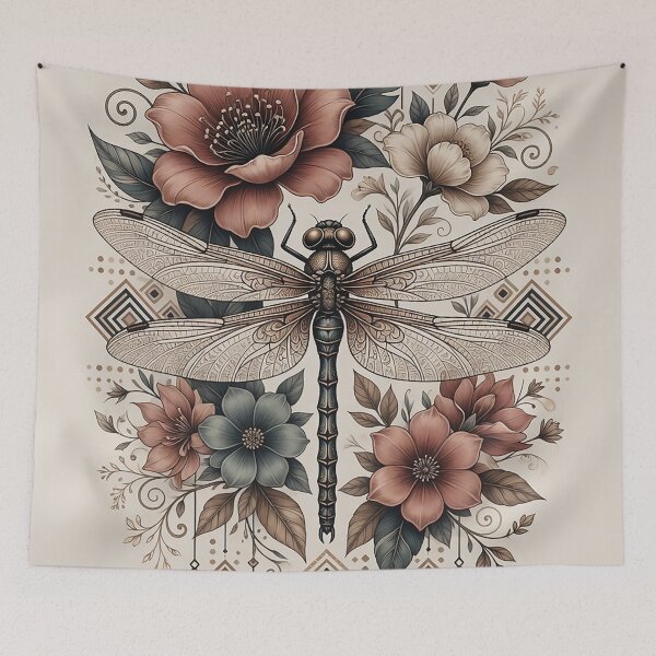 Item preview, Dragon fly and floral vintage retro boho style designed and sold by Ruta.