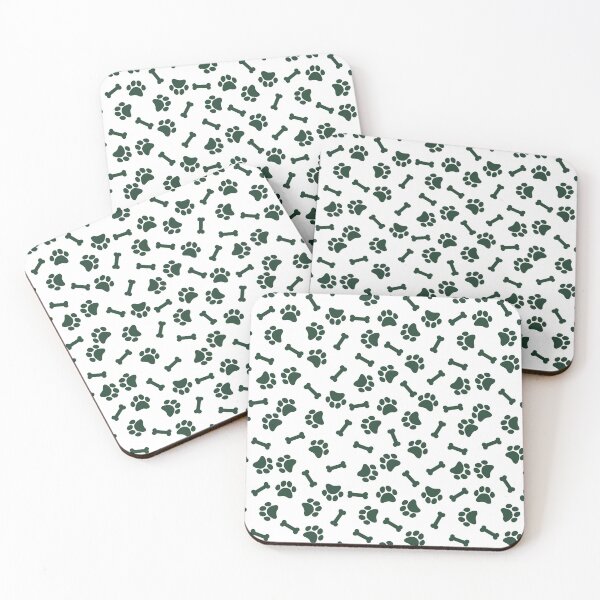 Item preview, White And Forest Green Dog Paw And Bone Pattern designed and sold by pattern-archive.