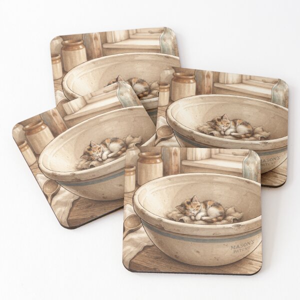 Item preview, Tiny Kitten in a Giant Vintage Ceramic Mixing Bowl Miniature Illustration designed and sold by DuckOddity.