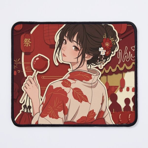 Item preview, Red Yukata Lady - kawaii version designed and sold by Japanese Vibes.