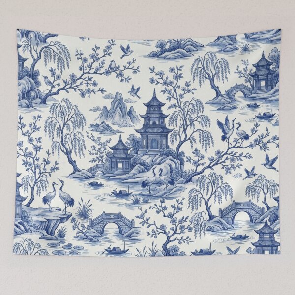 Item preview, Blue Chinoiserie Toile Seamless Pattern designed and sold by FashioonTrends.