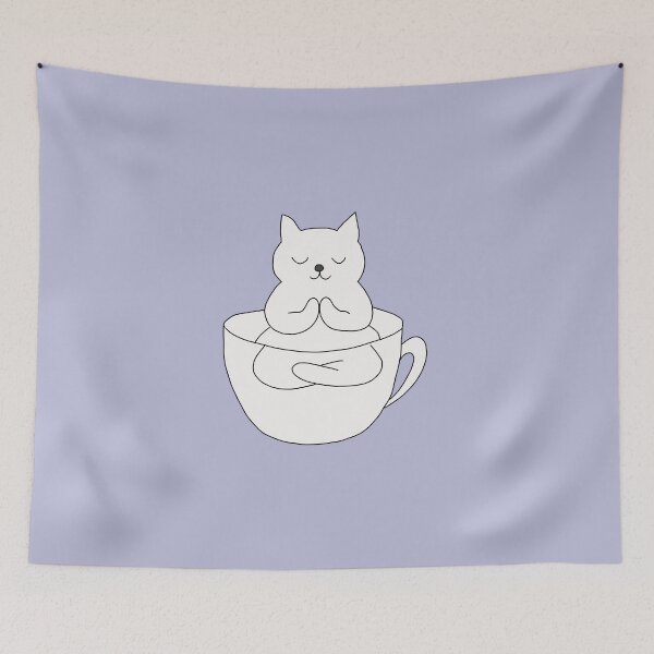 Item preview, Cat Meditation in Tea Cup Zen Illustration designed and sold by LeshanArt.