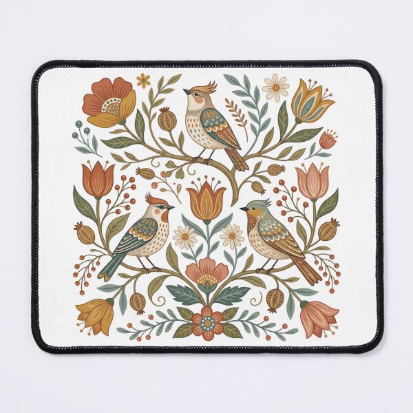 Item preview, Folk Art Birds and Floral Botanical Pattern designed and sold by NightSpell.