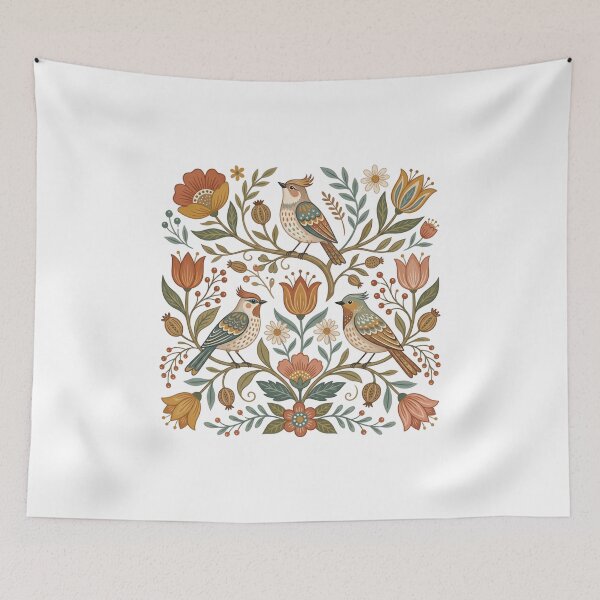 Item preview, Folk Art Birds and Floral Botanical Pattern designed and sold by NightSpell.