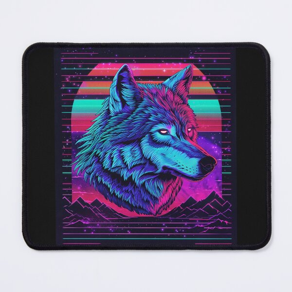 Item preview, neon wolf cosmic sunset – retro synthwave poster designed and sold by RetroWaveArtCo.