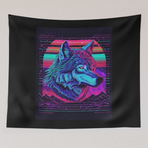 Item preview, neon wolf cosmic sunset – retro synthwave poster designed and sold by RetroWaveArtCo.