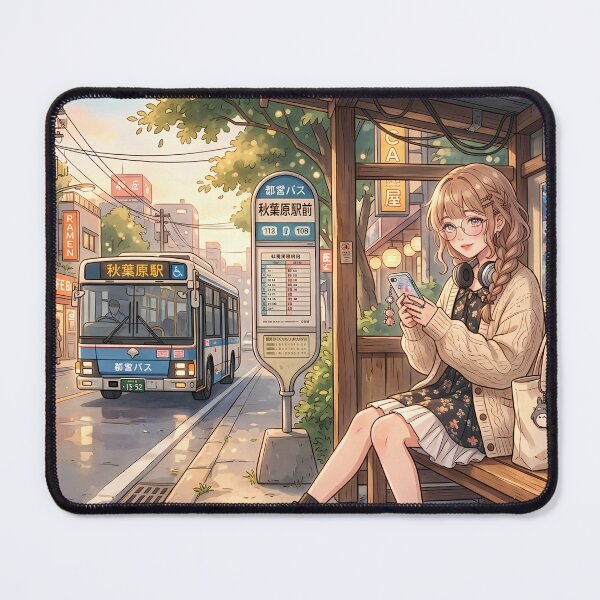 Item preview, Cozy Lofi Anime Girl at Golden Hour Bus Stop designed and sold by Swizzy2vore.