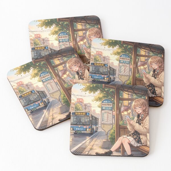 Item preview, Cozy Lofi Anime Girl at Golden Hour Bus Stop designed and sold by Swizzy2vore.