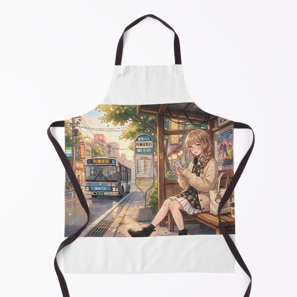 Item preview, Cozy Lofi Anime Girl at Golden Hour Bus Stop designed and sold by Swizzy2vore.