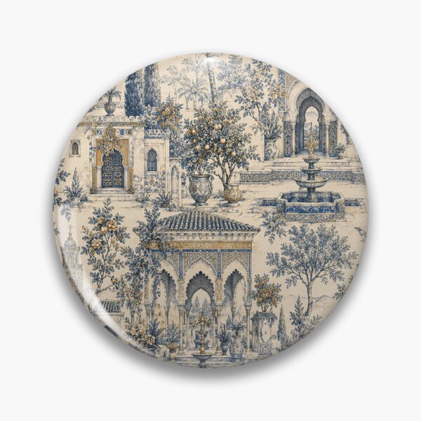 Item preview, Elegant Moroccan Garden Toile Pattern in Blue and Ivory designed and sold by PatternFranzy.