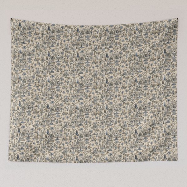 Item preview, Elegant Moroccan Garden Toile Pattern in Blue and Ivory designed and sold by PatternFranzy.