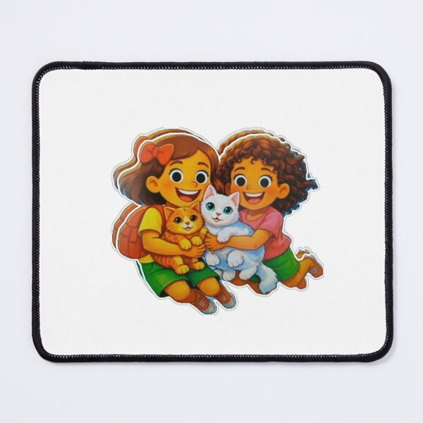 Item preview, Mia adventures two little girl with their cats smiling  designed and sold by wallartofmio.