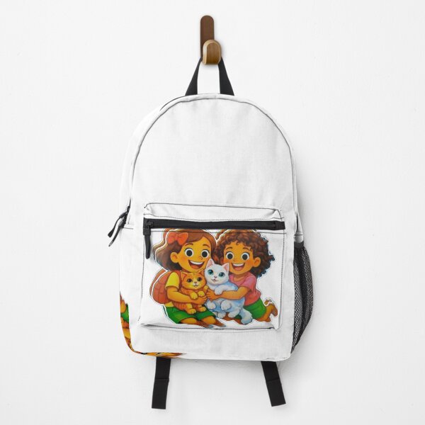 Item preview, Mia adventures two little girl with their cats smiling designed and sold by wallartofmio.