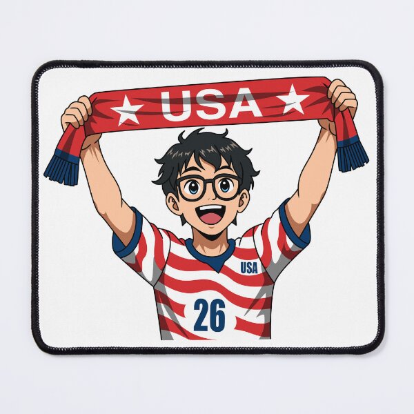 Item preview, Glasses Anime Boy USA Soccer Scarf Red designed and sold by Anne97s.