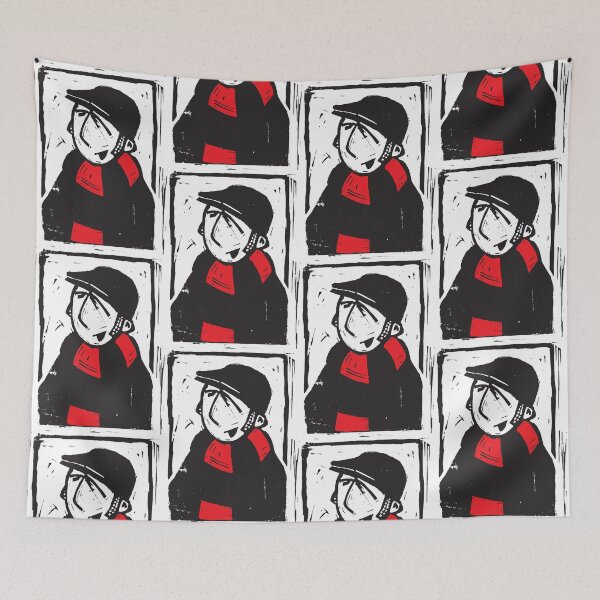 Item preview, Classic Football Fan Illustration | Retro Terrace Supporter | Black & Red Scarf - Lino designed and sold by GWARTGB.