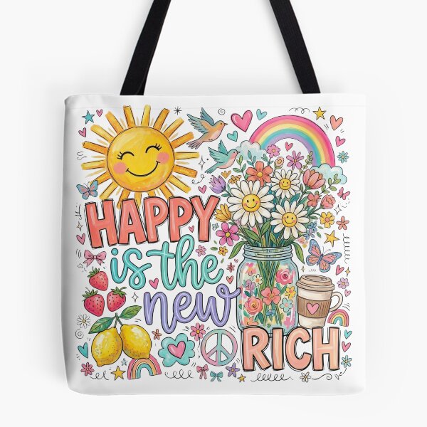 Item preview, Happy Is The New Rich Sunshine Floral Quote designed and sold by NightSpell.