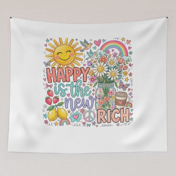 Item preview, Happy Is The New Rich Sunshine Floral Quote designed and sold by NightSpell.