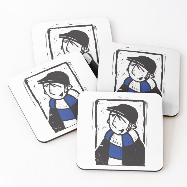 Item preview, Classic Football Fan Illustration | Retro Terrace Supporter | Blue & White Scarf - Lino designed and sold by GWARTGB.
