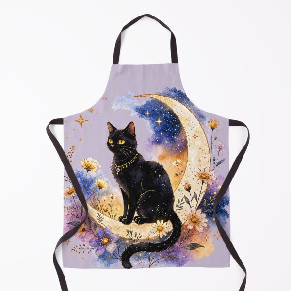 Item preview, Moonlit Black Cat with Wildflowers designed and sold by MaryFiremoonArt.