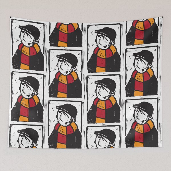 Item preview, Classic Football Fan Illustration | Retro Terrace Supporter | Red & Orange Scarf - Lino designed and sold by GWARTGB.