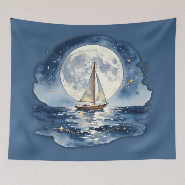 Item preview, Moonlit Sailboat on a Peaceful Night Sea designed and sold by MaryFiremoonArt.