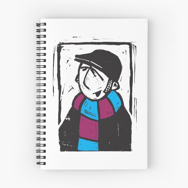 Artikelvorschau, Klassische Fußballfan-Illustration | Retro-Tribünenfan | Bordeauxroter und blauer Schal – Linoleum entworfen und verkauft von GWARTGB.