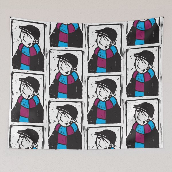 Item preview, Classic Football Fan Illustration | Retro Terrace Supporter | Claret & Blue Scarf - Lino designed and sold by GWARTGB.
