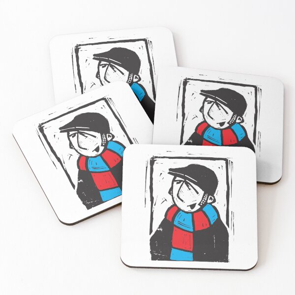 Item preview, Classic Football Fan Illustration | Retro Terrace Supporter | Red & Blue Scarf - Lino designed and sold by GWARTGB.