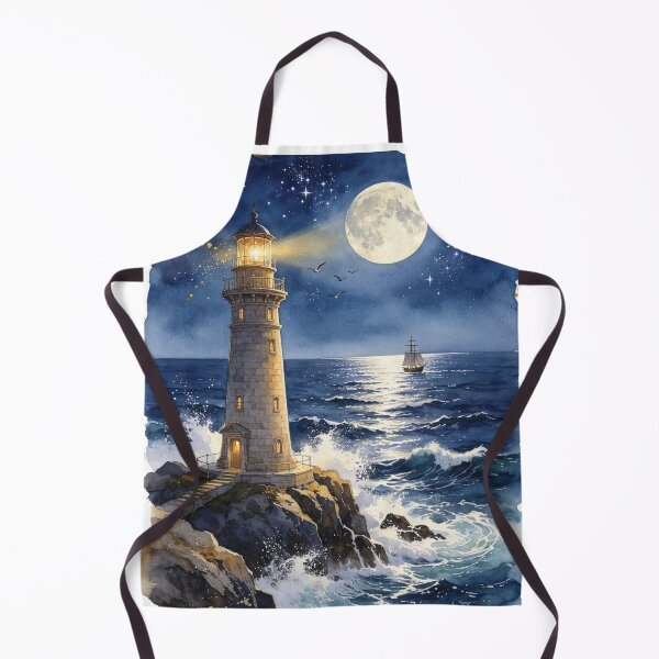 Item preview, Classic Lighthouse Under Moonlit Ocean Sky designed and sold by MaryFiremoonArt.