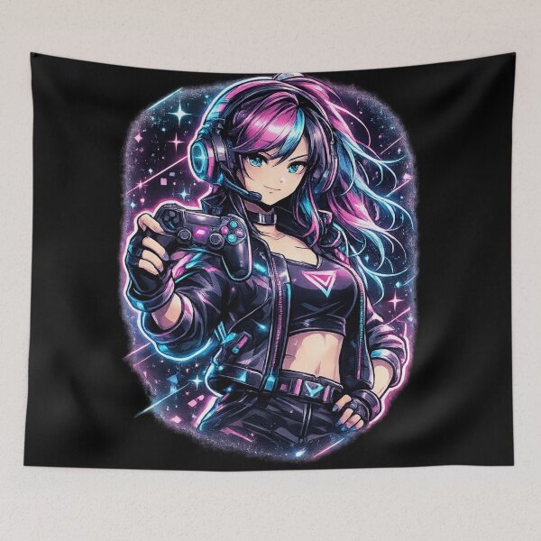 Item preview, Anime Gamer Girl Cyberpunk Neon - Synthwave Gaming  designed and sold by irfanshikh.