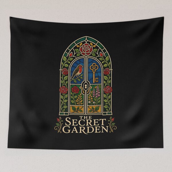 Item preview, The Secret Garden Stained Glass Arched Door Robin Key Rose designed and sold by Fenay Designs.