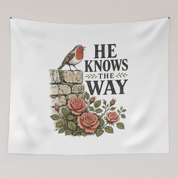 Item preview, He Knows The Way The Secret Garden Robin Stone Wall Roses designed and sold by Fenay Designs.