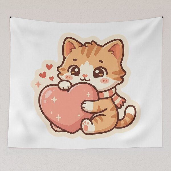 Item preview, Cute Kawaii Orange Cat Holding a Big Heart designed and sold by Lu7u.