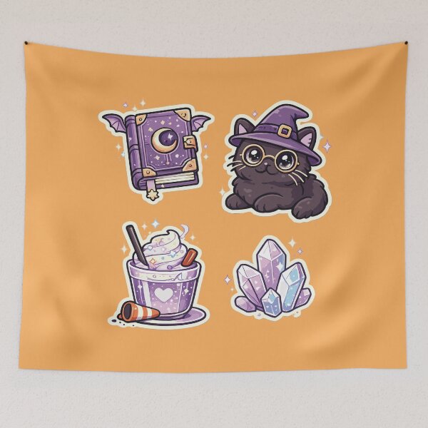 Item preview, Kawaii Witchy Magic Potion Cat and Spellbook Vector Art designed and sold by AbderraimArt.