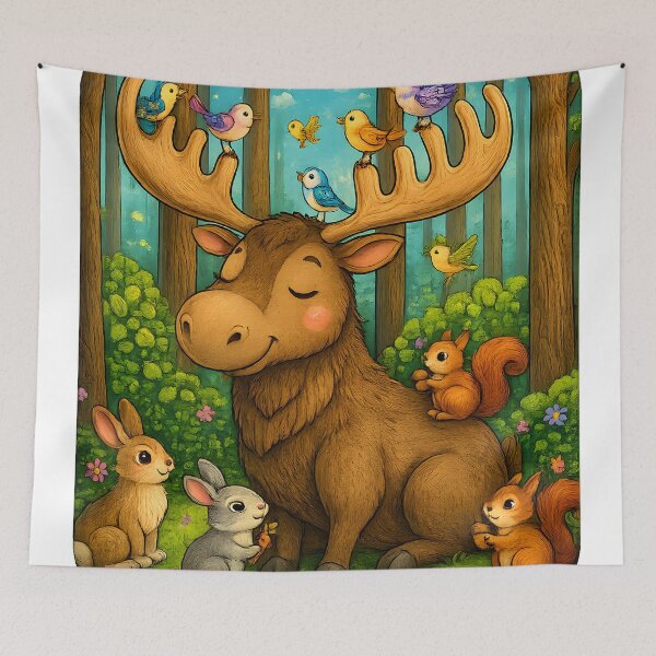 Item preview, Forest Moose Companions | Whimsical Woodland Wildlife Art designed and sold by Clothes With Smiling Animals Walt Gral.