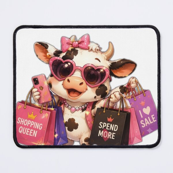Item preview, Cute Shopping Queen Cow with Bags designed and sold by DailyDoodlesBySumbul.