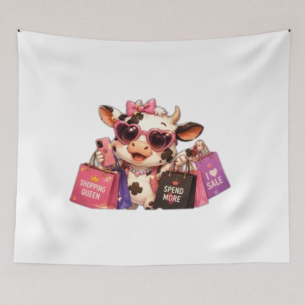 Item preview, Cute Shopping Queen Cow with Bags designed and sold by DailyDoodlesBySumbul.