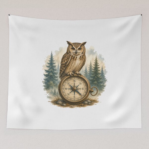 Item preview, Wise Owl On Vintage Compass Travel Adventure designed and sold by AQUILAKREO.