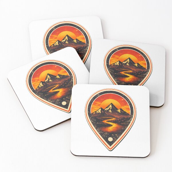 Item preview, Retro Mountain Sunset Pin Shape designed and sold by GabeMountainArt.