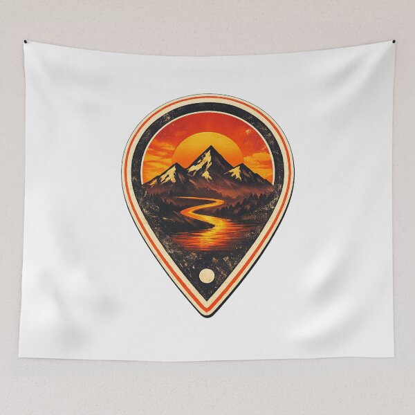 Item preview, Retro Mountain Sunset Pin Shape designed and sold by GabeMountainArt.