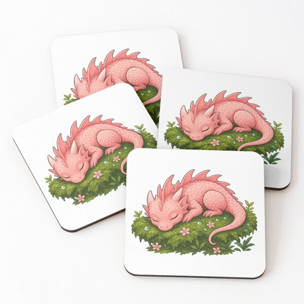 Item preview, Sleeping Pink Baby Dragon on Moss – Cute Cozy Fantasy Dragon Art designed and sold by Hatchling Hollow.