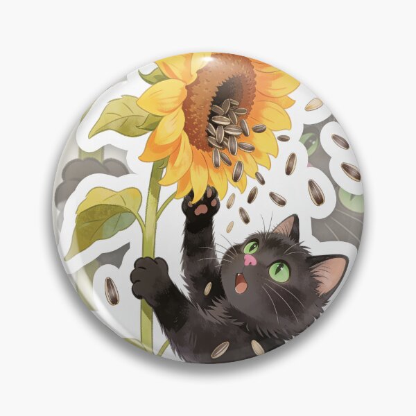 Item preview, Curious Black Cat Stealing Sunflower Seeds designed and sold by OksArtStudio.