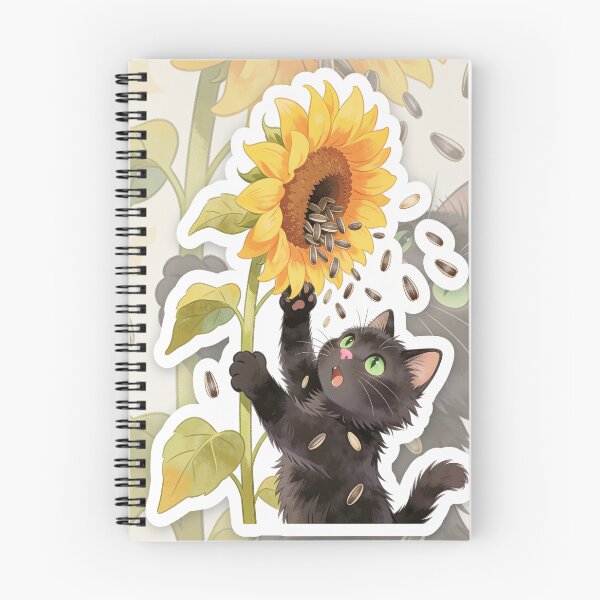 Item preview, Curious Black Cat Stealing Sunflower Seeds designed and sold by OksArtStudio.