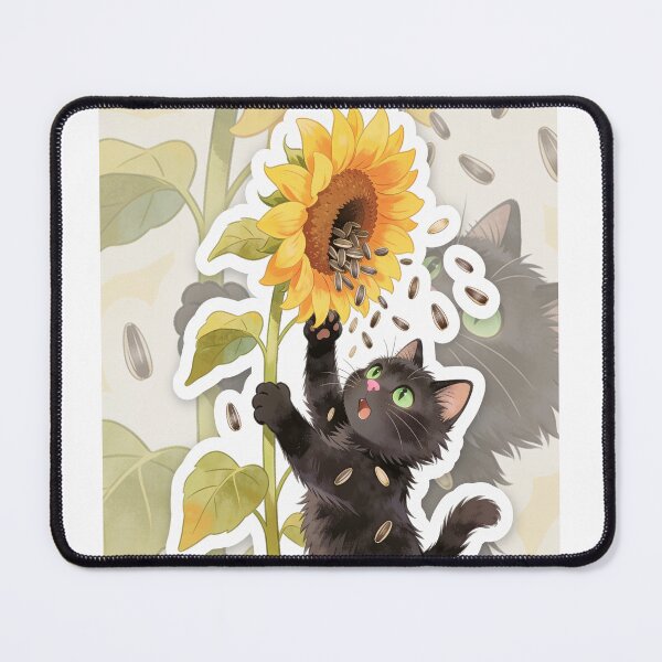 Item preview, Curious Black Cat Stealing Sunflower Seeds designed and sold by OksArtStudio.