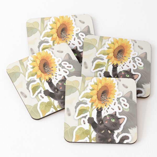 Item preview, Curious Black Cat Stealing Sunflower Seeds designed and sold by OksArtStudio.